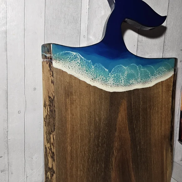 Blue Whale Tail Ocean Wood Charcuterie Board - Picture 2 of 7